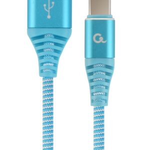 Kabel USB 2.0 - typ C (AM/CM) oplot tekstylny 1m turkusowo-biały Gembird