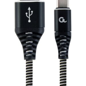 Kabel USB 2.0 - typ C (AM/CM) oplot tekstylny 2m czarno-biały Gembird
