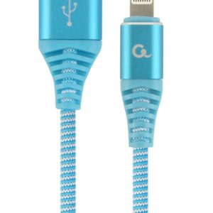 Kabel USB 2.0 (AM/8-pin lightning M) oplot tekstylny 1m turkusowo-biały Gembird