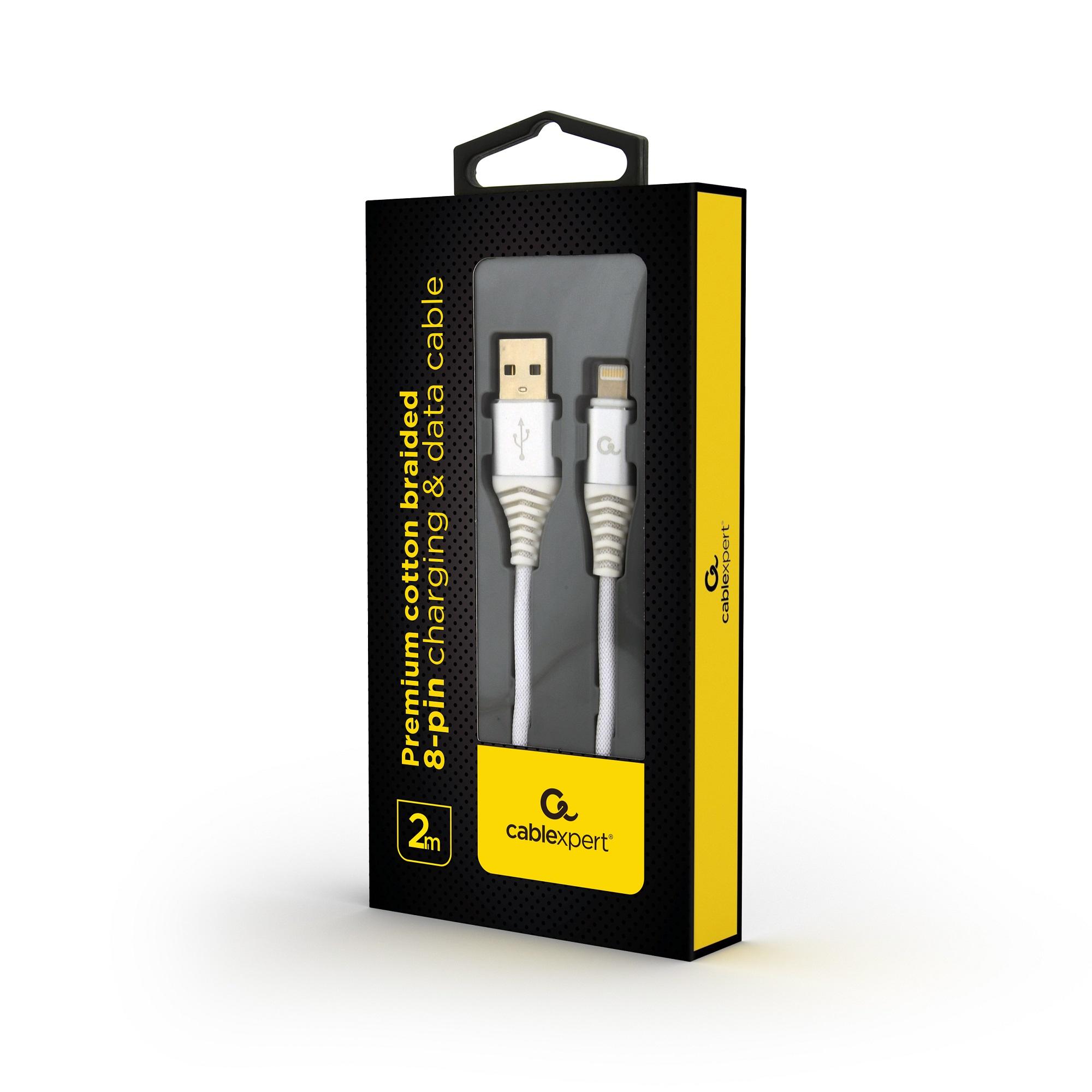 Kabel USB 2.0 (AM/8-pin lightning M) oplot tekstylny 2m biały Gembird - obrazek 3