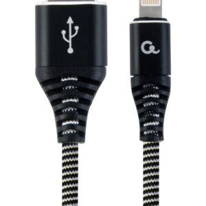 Kabel USB 2.0 (AM/8-pin lightning M) oplot tekstylny 2m czarno-biały Gembird