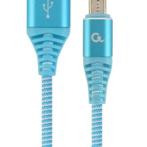 Kabel USB 2.0 (AM/microUSB M) 1m oplot tekstylny turkusowo-biały Gembird
