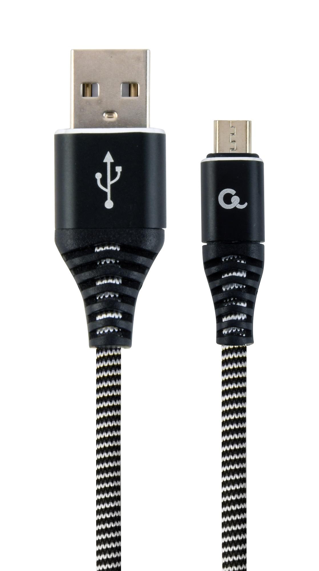 Kabel USB 2.0 (AM/microUSB M) 2m oplot tekstylny czarno-biały Gembird