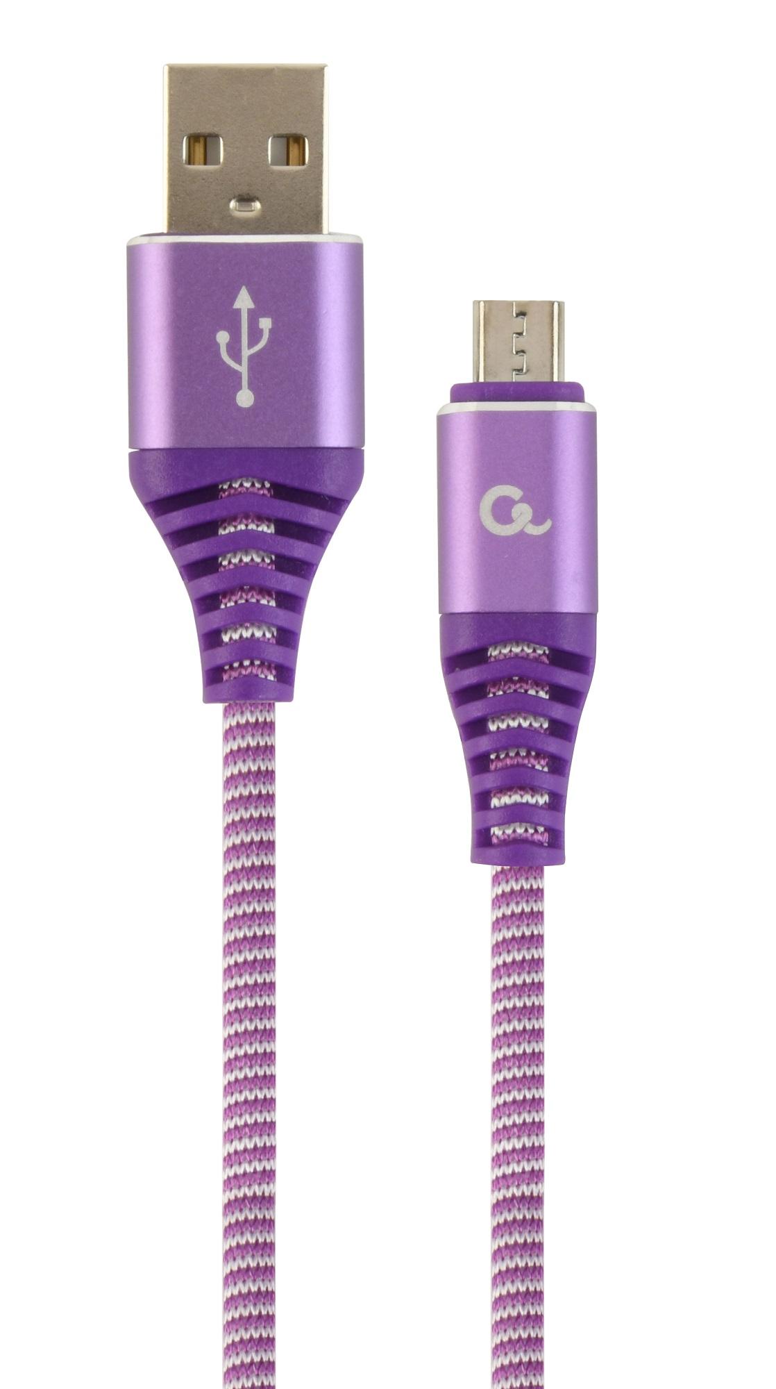 Kabel USB 2.0 (AM/microUSB M) 2m oplot tekstylny purpurowo-biały Gembird