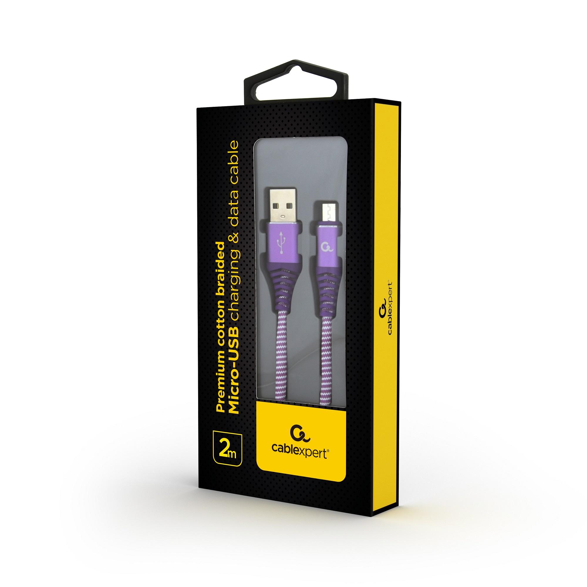 Kabel USB 2.0 (AM/microUSB M) 2m oplot tekstylny purpurowo-biały Gembird - obrazek 3