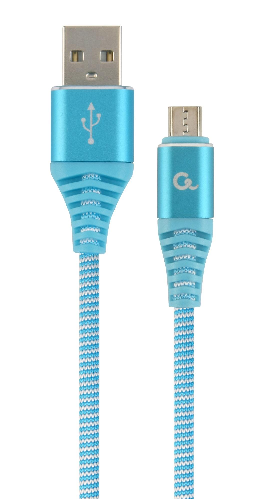 Kabel USB 2.0 (AM/microUSB M) 2m oplot tekstylny turkusowo-biały Gembird