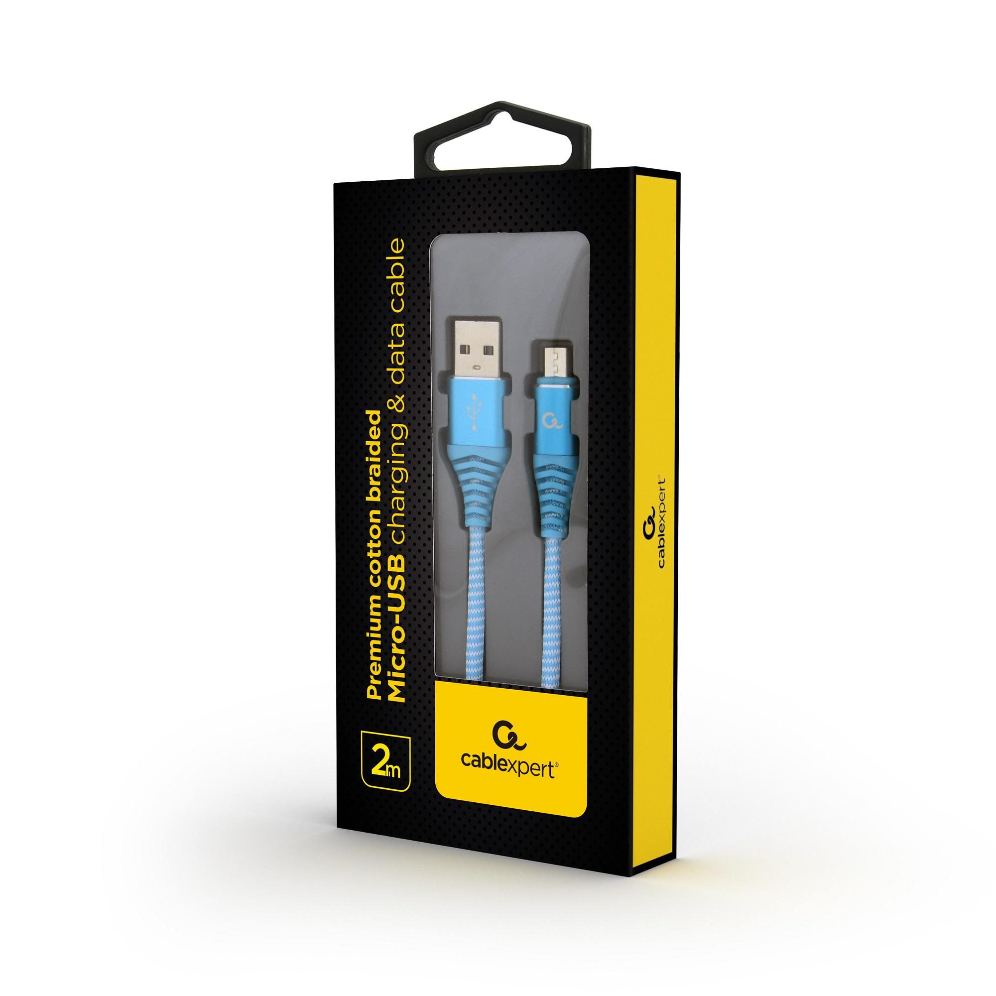 Kabel USB 2.0 (AM/microUSB M) 2m oplot tekstylny turkusowo-biały Gembird - obrazek 3
