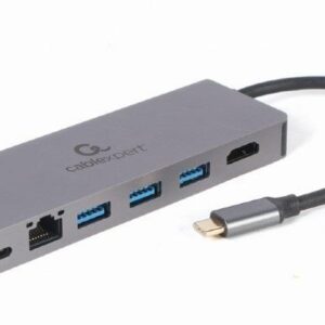 Adapter USB-C męski do Hub 3.0 + HDMI + PD + czytnik kard + RJ-45 Gembird A-CM-COMBO5-05