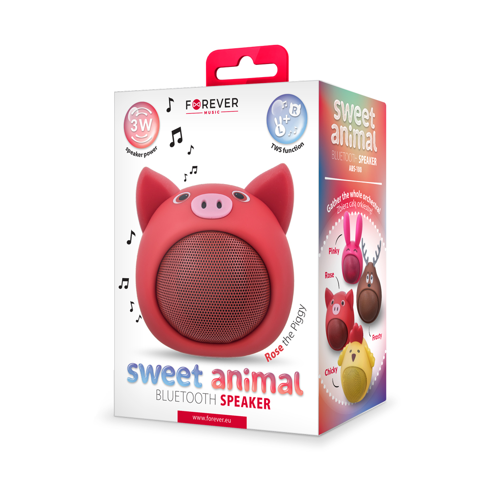 Forever głośnik Bluetooth Sweet Animal Pig Rose czerwony ABS-100 - obrazek 3