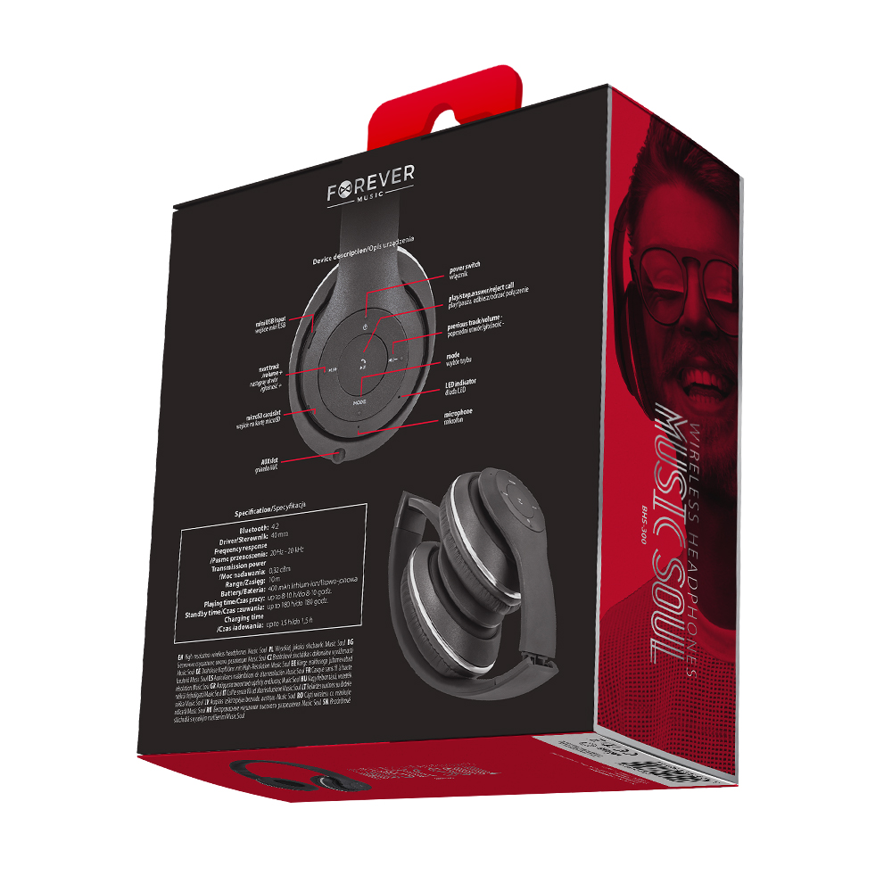 Forever słuchawki Bluetooth Music Soul BHS-300 nauszne czarne - obrazek 7