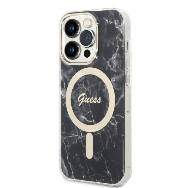Guess zestaw nakładka + ładowarka do iPhone 14 Pro Max 6,7" GUBPP14XHMEACSK czarna hard case Marble MagSafe - obrazek 3