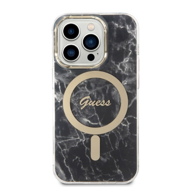 Guess zestaw nakładka + ładowarka do iPhone 14 Pro Max 6,7" GUBPP14XHMEACSK czarna hard case Marble MagSafe - obrazek 4