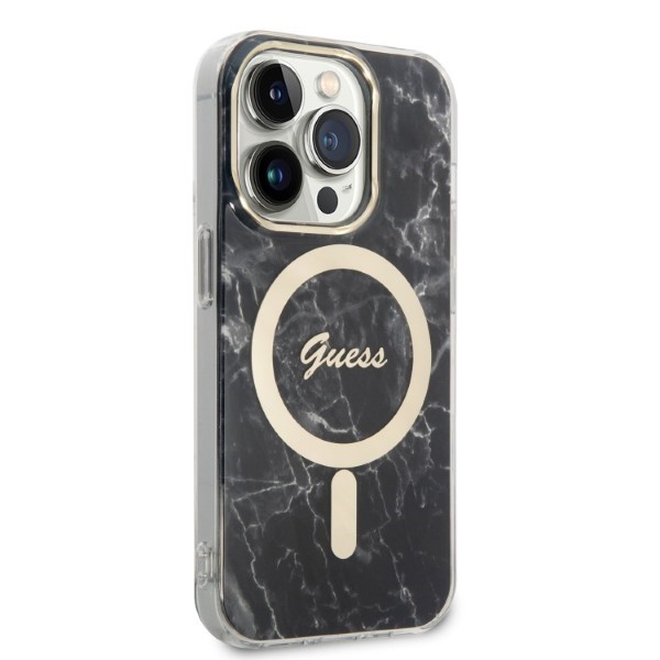 Guess zestaw nakładka + ładowarka do iPhone 14 Pro Max 6,7" GUBPP14XHMEACSK czarna hard case Marble MagSafe - obrazek 5