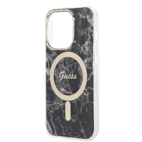 Guess zestaw nakładka + ładowarka do iPhone 14 Pro Max 6,7" GUBPP14XHMEACSK czarna hard case Marble MagSafe - obrazek 7