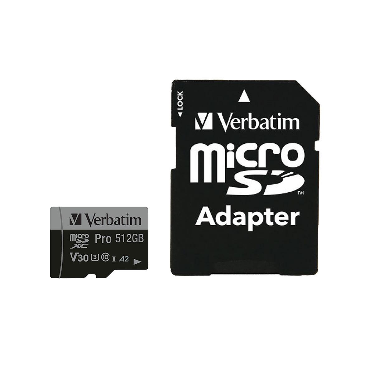 Karta pamięci Micro SDXC Verbatim Pro U3 512GB (100/90 MB/s) Class 10 U3 V30 + adapter - obrazek 2