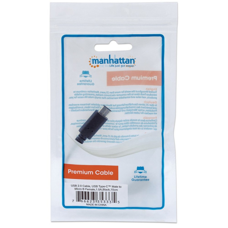 Kabel USB 2.0 USB-C na USB-MicroB M/F 0,15m - obrazek 4