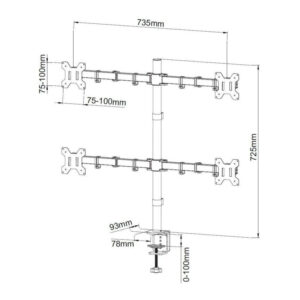 Uchwyt na 4 monitory 13-27” LCD 10kg biurkowy obrotowy