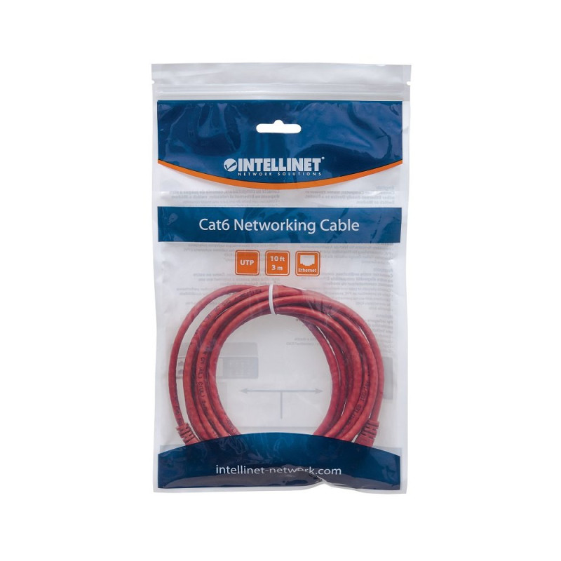 Patchcord Cat5e UTP 10m 100% CU czerwony - obrazek 2