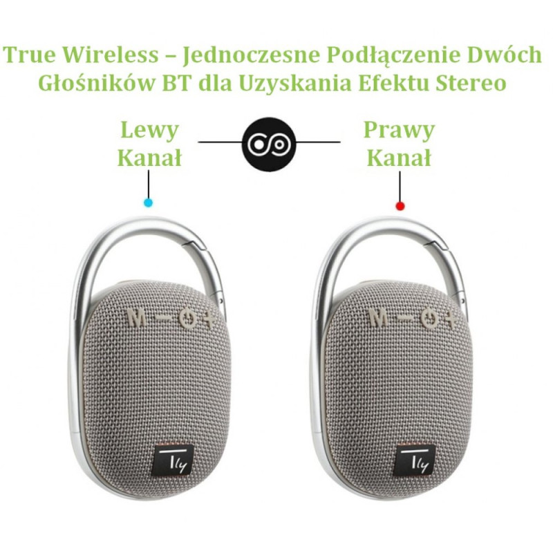 Głośnik Bluetooth 5.3, 5W, TWS, LED, USB MicroSD MP3, szary - obrazek 4