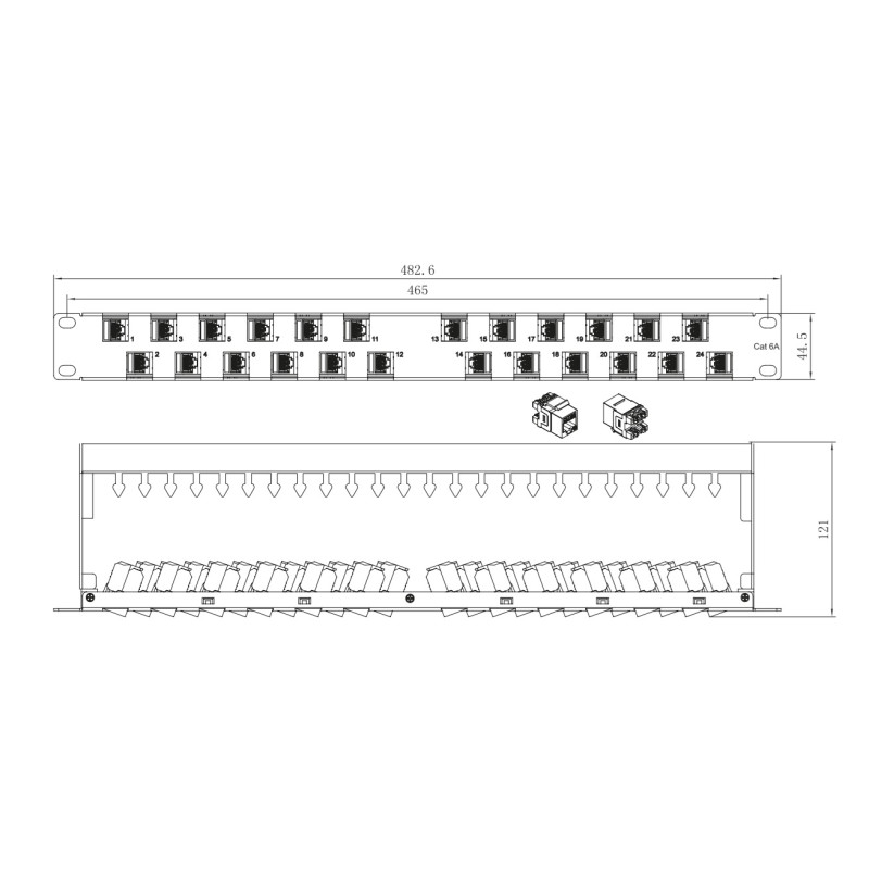 Patch panel 24x Keystone RJ45 Cat6a UTP, 1U, porty ukośne - obrazek 2