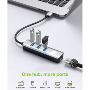 Karta sieciowa/adapter USB 3.0 na RJ45 Gigabit, hub 3x USB-A