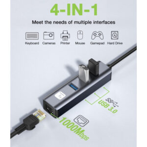 Karta sieciowa/adapter USB-C na RJ45 Gigabit, hub 3x USB-A