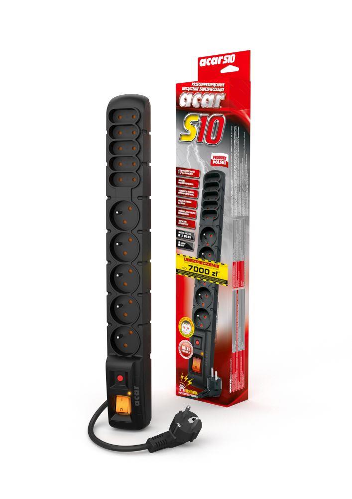 Listwa przeciwprzepięciowa Acar S10 czarna automat 3 m - obrazek 2