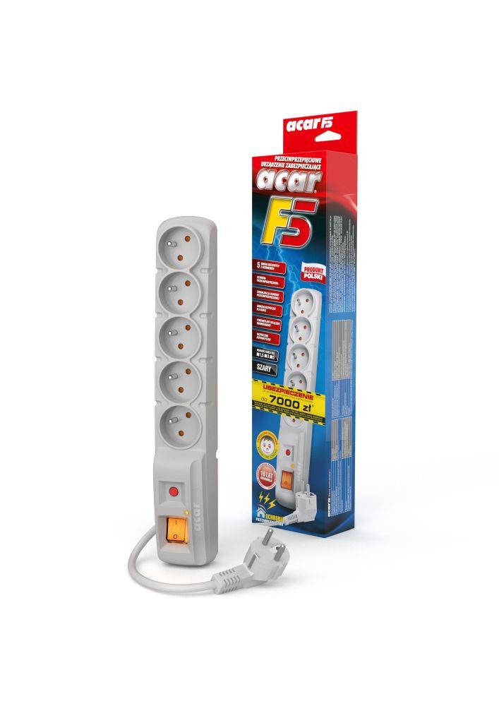 Listwa przeciwprzepięciowa Acar F5 1,5m szara - obrazek 2