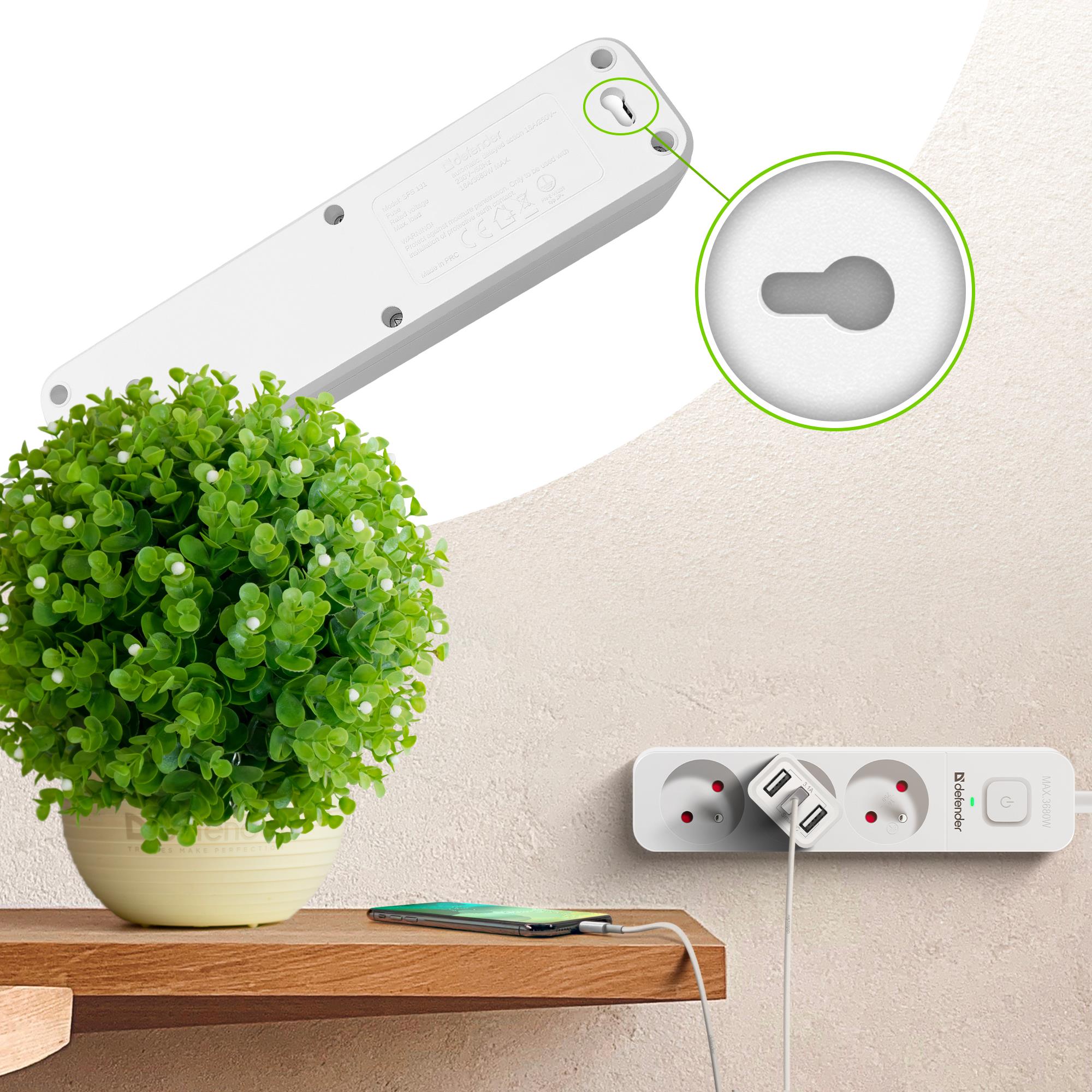 Listwa zasilająca Defender SFS 131 1,5 m, 3 gniazda, biała - obrazek 4