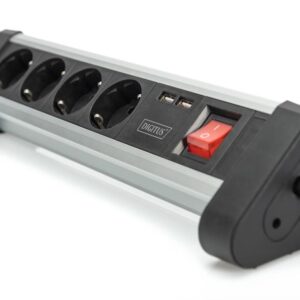 Listwa zasilająca DIGITUS biurowa 45° 4 gniazdowa 2xUSB (5V/2A) obrót 290° aluminiowa