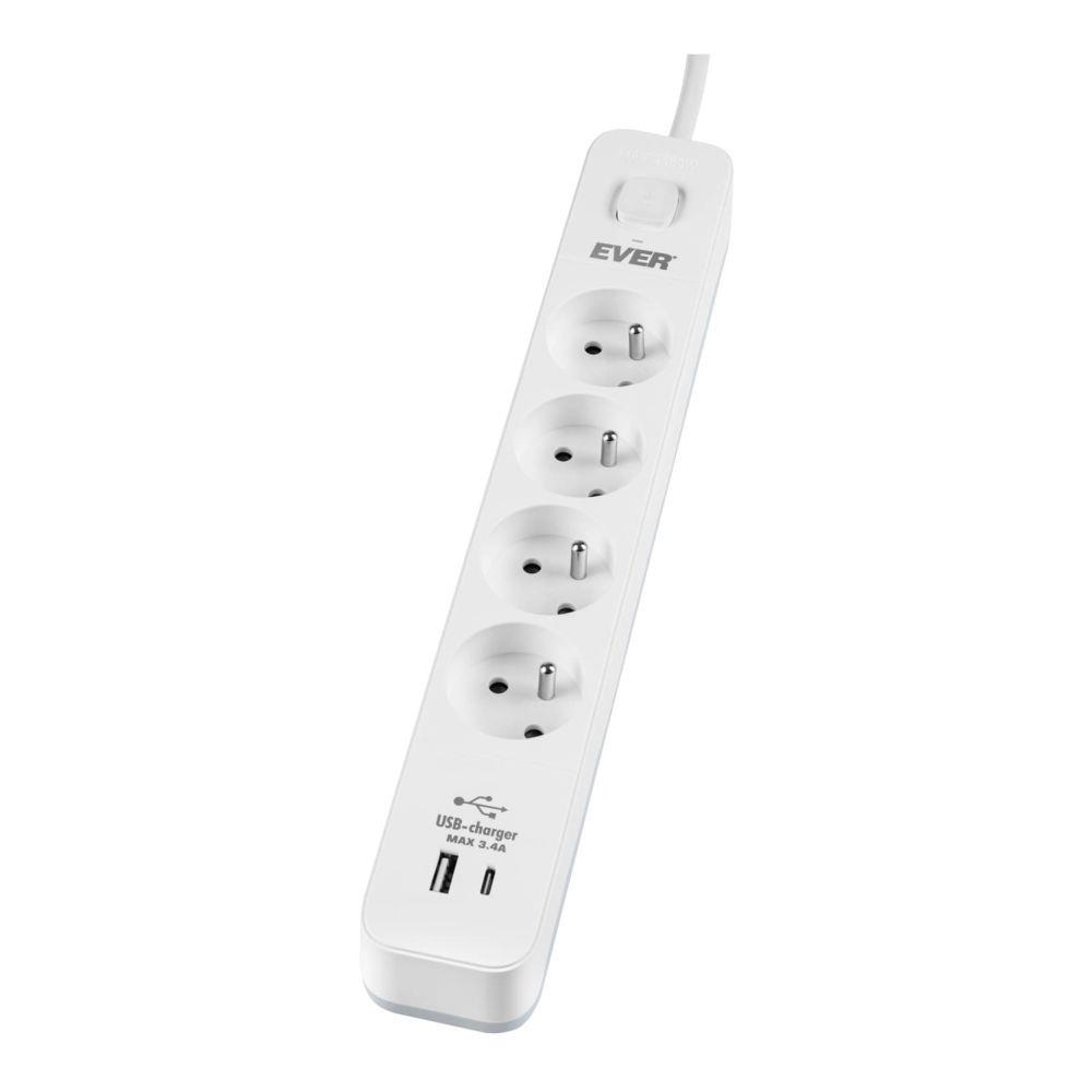 Listwa antyprzepięciowa Ever Proect 4PL 1A1C USB 1,5m biała - obrazek 2