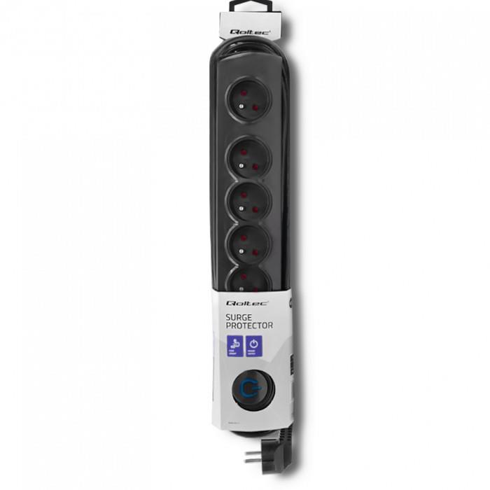 Listwa zasilająca antyprzepięciowa Qoltec | 6 gniazd | 5m | Czarna - obrazek 5