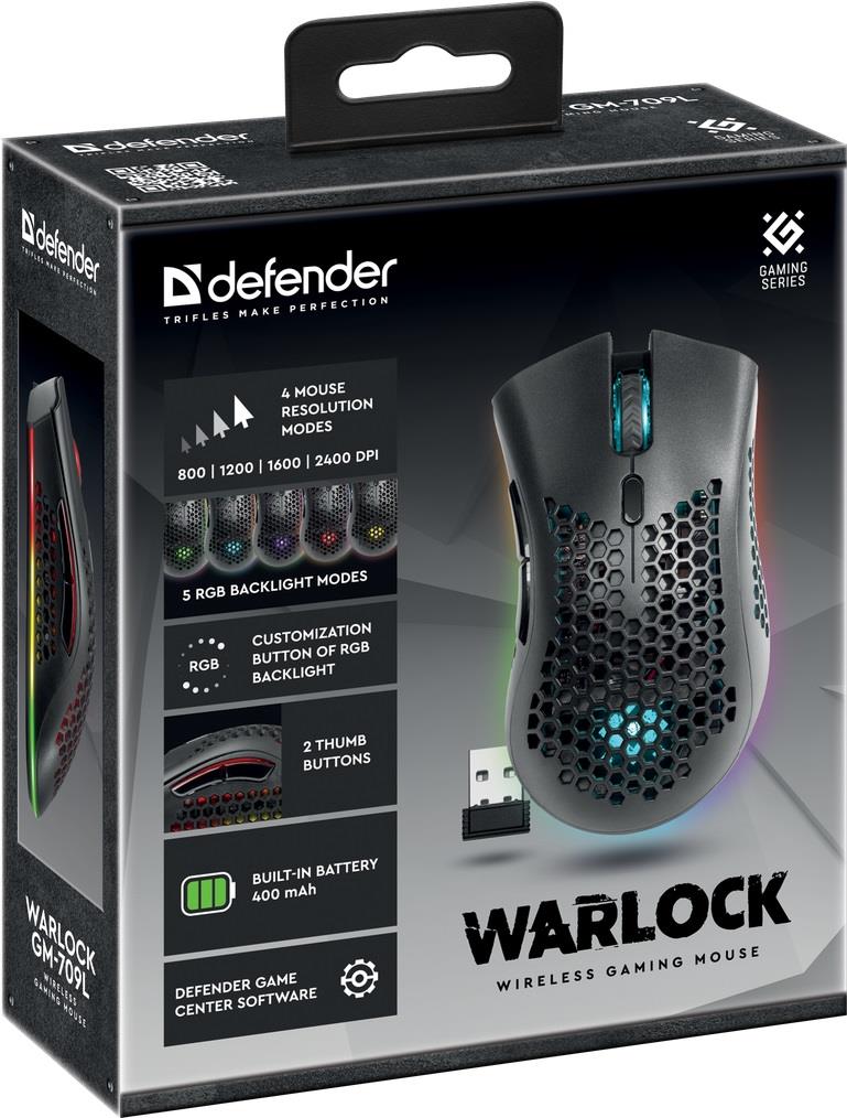 Mysz bezprzewodowa Defender WARLOCK GM-709L optyczna 2400dpi czarna RGB AKUMULATOR 8 przycisków Gaming - obrazek 4