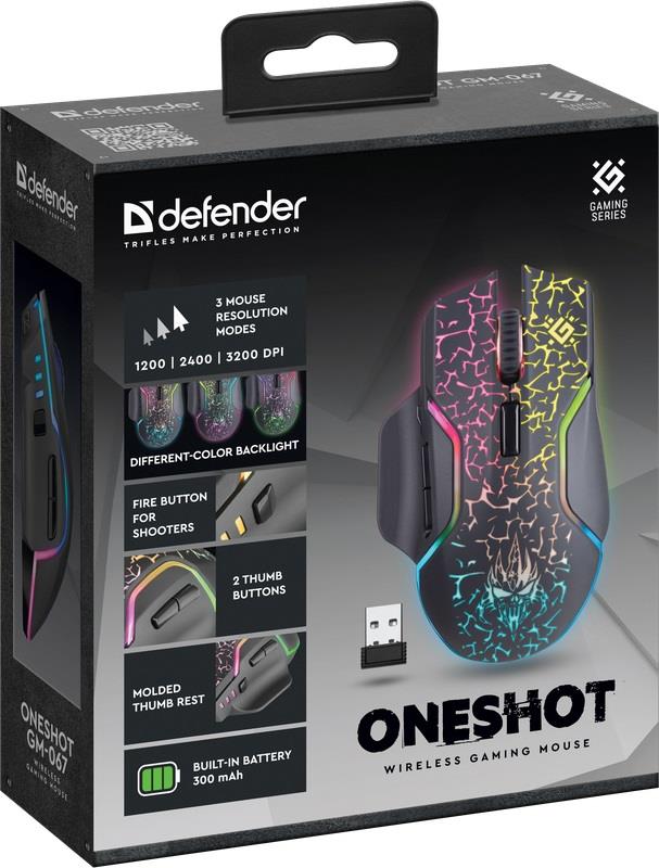 Mysz bezprzewodowa Defender ONESHOT GM-067 optyczna 3200dpi czarna RGB AKUMULATOR 7 przycisków Gaming - obrazek 5