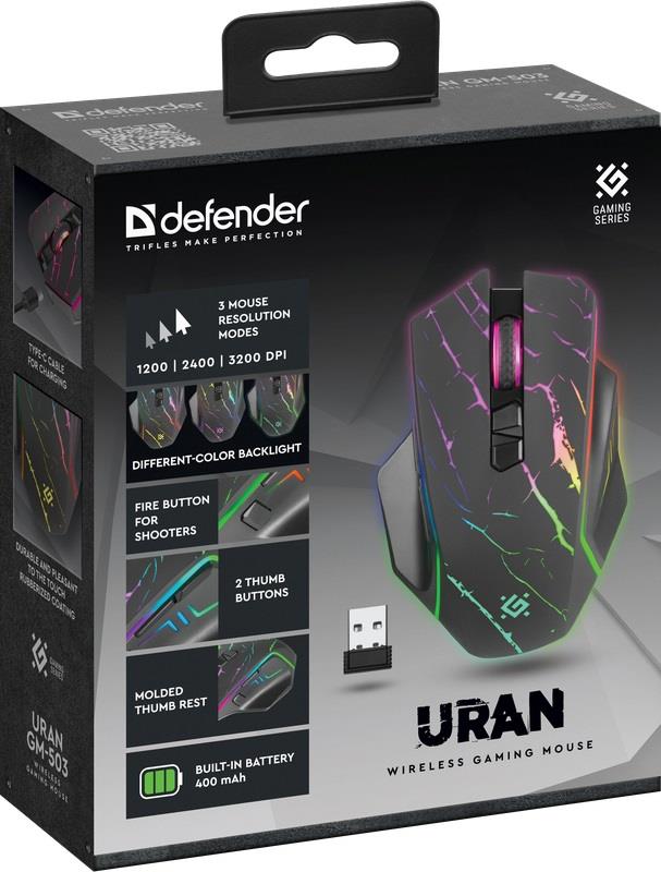 Mysz bezprzewodowa Defender URAN GM-503 optyczna 3200dpi czarna RGB AKUMULATOR 8 przycisków Gaming - obrazek 4