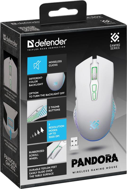 Mysz bezprzewodowa Defender PANDORA GM-502 optyczna 3200dpi biała RGB AKUMULATOR 7 przycisków Gaming bezklikowa silent - obrazek 3