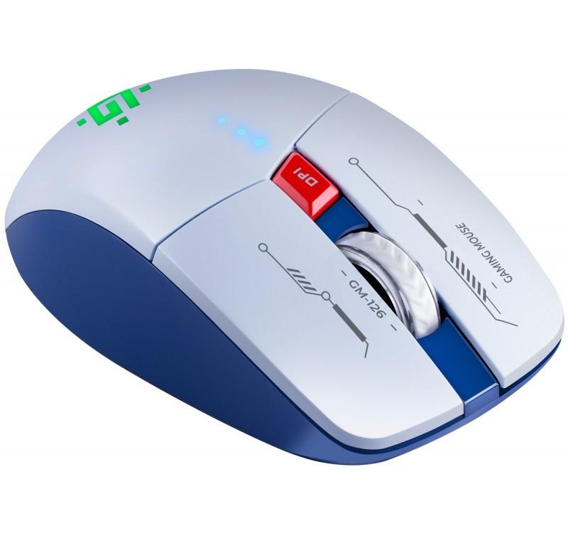Mysz bezprzewodowa Defender TISA GM-126 optyczna 1600dpi 2.4 GHz + Bluetooth biało-niebieska RGB AKUMULATOR 6 przycisków Gaming - obrazek 3