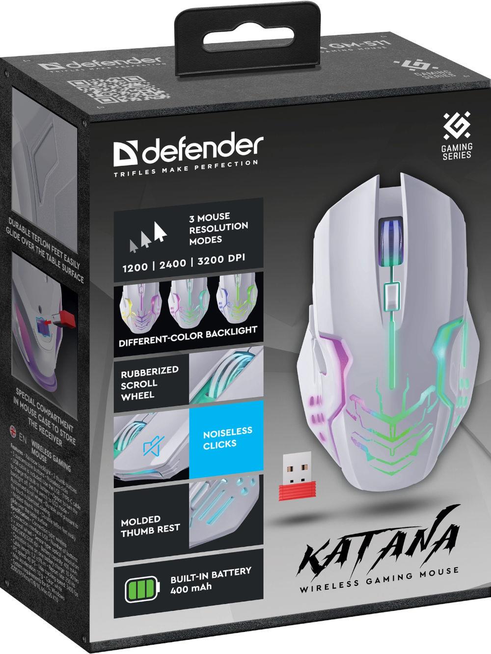 Mysz bezprzewodowa Defender KATANA GM-511 optyczna 3200dpi biała RGB AKUMULATOR 7 przycisków Gaming bezklikowa silent - obrazek 5