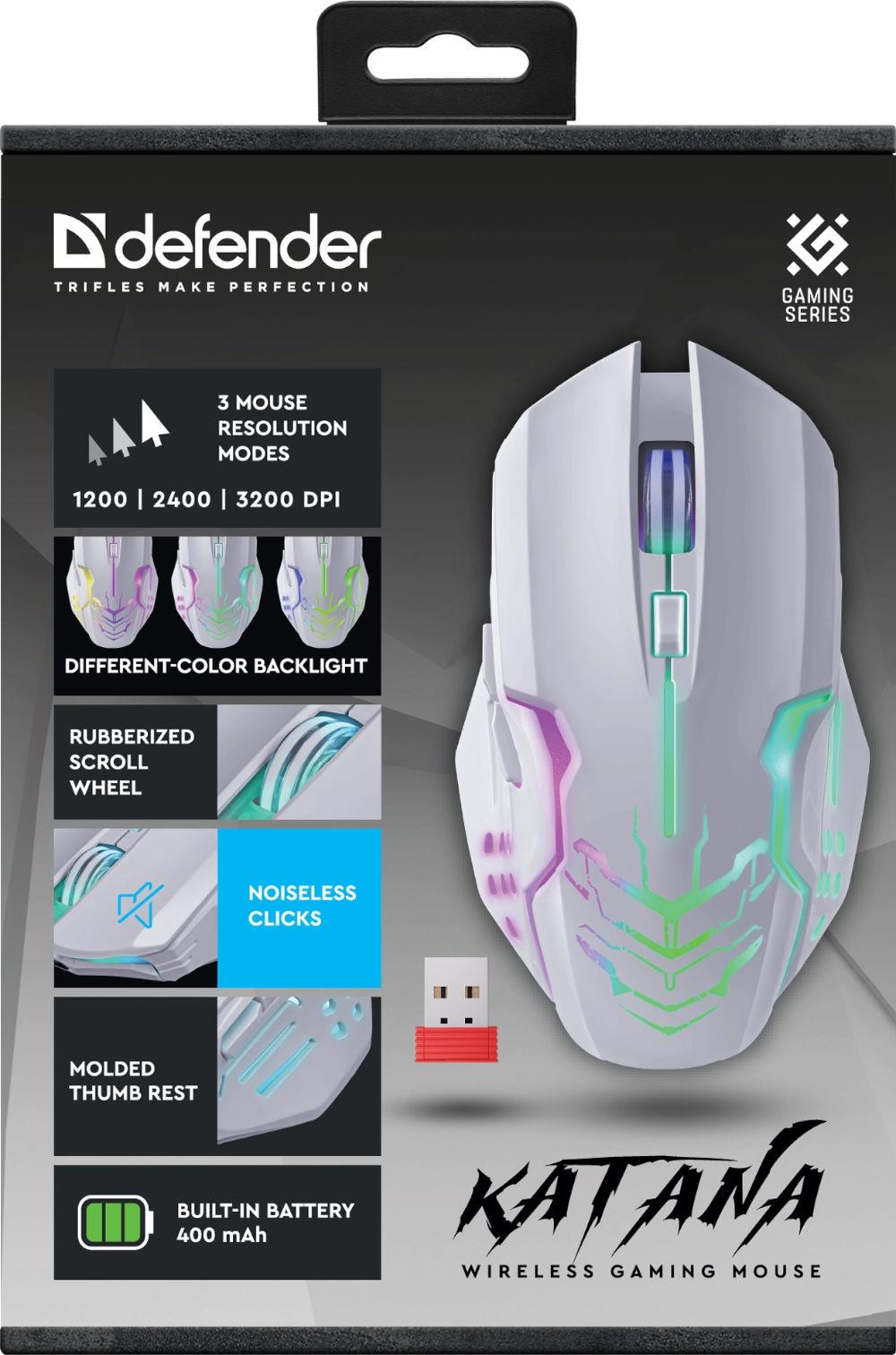 Mysz bezprzewodowa Defender KATANA GM-511 optyczna 3200dpi biała RGB AKUMULATOR 7 przycisków Gaming bezklikowa silent - obrazek 9