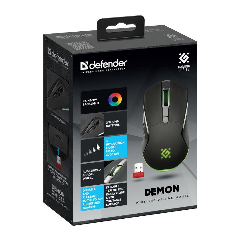 Mysz bezprzewodowa Defender DEMON GM-534 optyczna 3200dpi czarna RGB AKUMULATOR 6 przycisków Gaming - obrazek 4