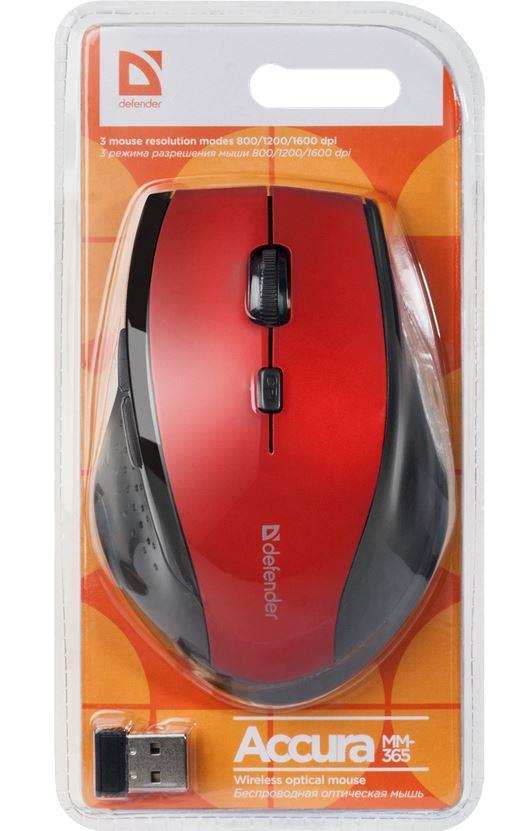 Mysz bezprzewodowa Defender ACCURA MM-365 optyczna 1600dpi 6P czerwona - obrazek 2