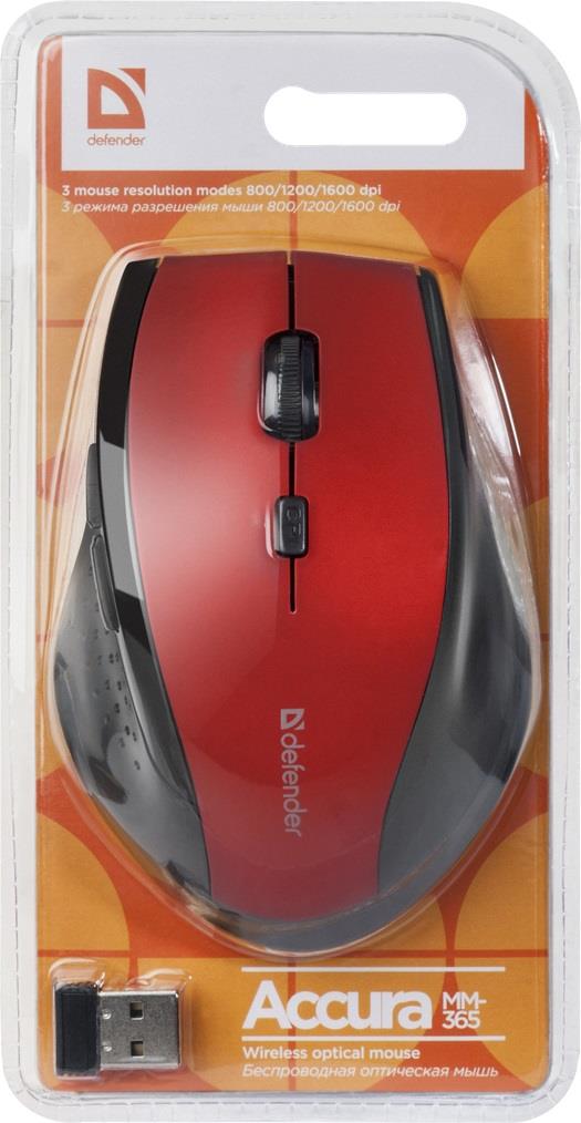 Mysz bezprzewodowa Defender ACCURA MM-365 optyczna 1600dpi 6P czerwona - obrazek 6