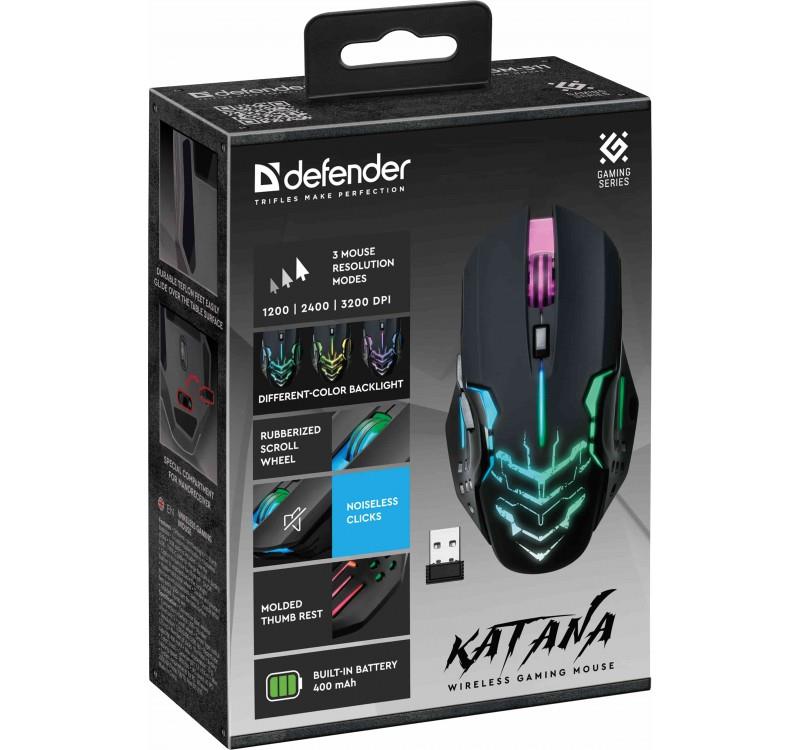 Mysz bezprzewodowa Defender KATANA GM-511 optyczna 3200dpi czarna RGB AKUMULATOR 7 przycisków Gaming bezklikowa silent - obrazek 6