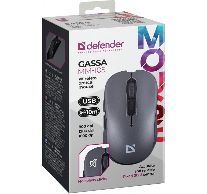 Mysz bezprzewodowa Defender GASSA MM-105 optyczna bezklikowa silent 1600dpi szara - obrazek 5