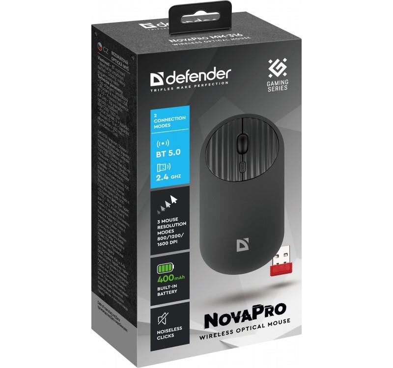 Mysz bezprzewodowa Defender NovaPro MM-316 optyczna 1600dpi 2.4 GHz + Bluetooth czarna AKUMULATOR bezklikowa silent - obrazek 4