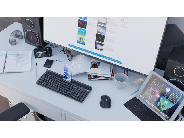 Klawiatura bezprzewodowa Natec Felimare US Bluetooth + 2.4GHz, slim uchwyt na telefon/tablet czarna - obrazek 6