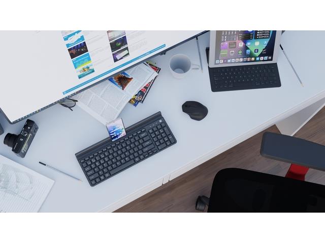 Klawiatura bezprzewodowa Natec Felimare US Bluetooth + 2.4GHz, slim uchwyt na telefon/tablet czarna - obrazek 7