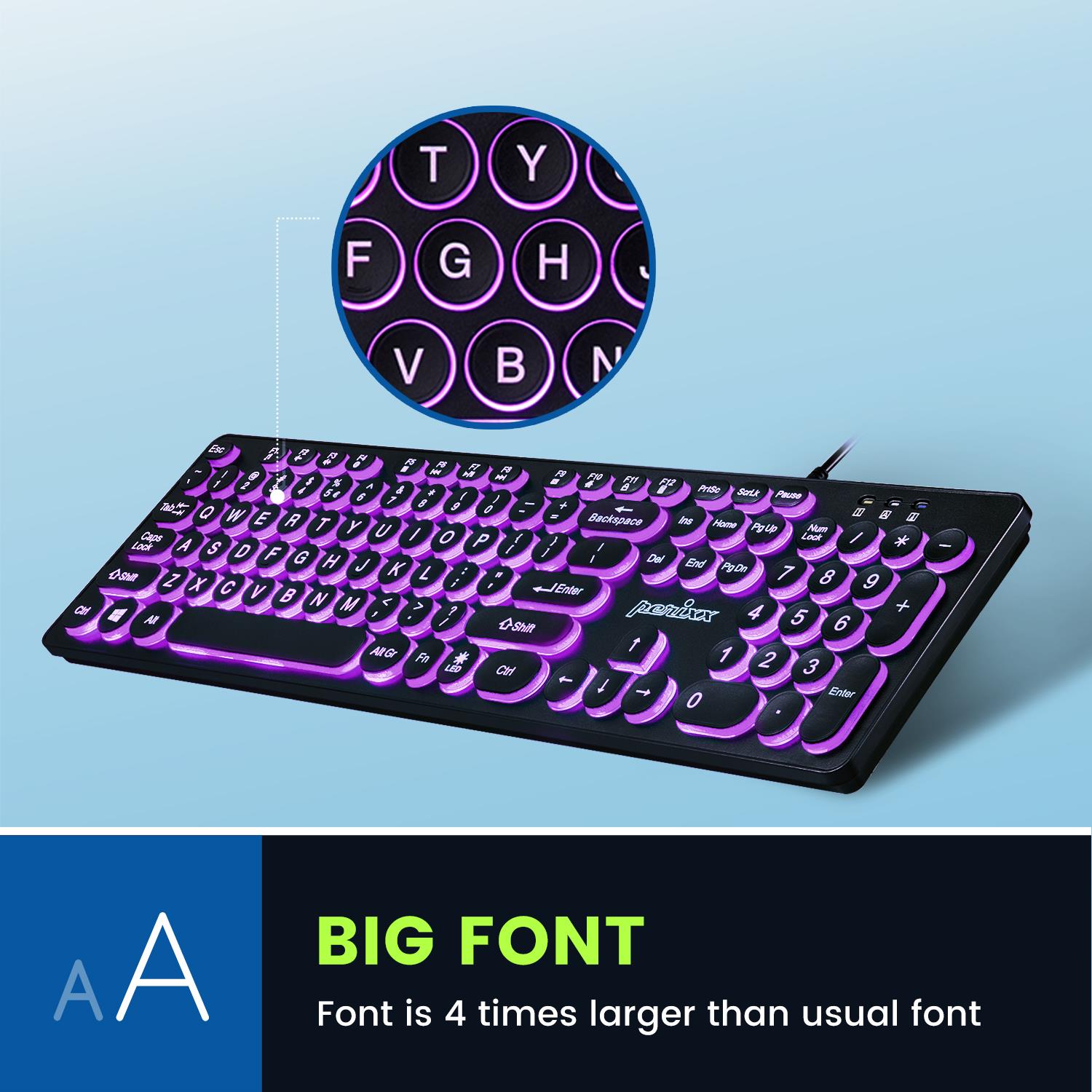 Klawiatura przewodowa Perixx PERIBOARD-317R podświetlana 3 kolory, czarna - obrazek 3