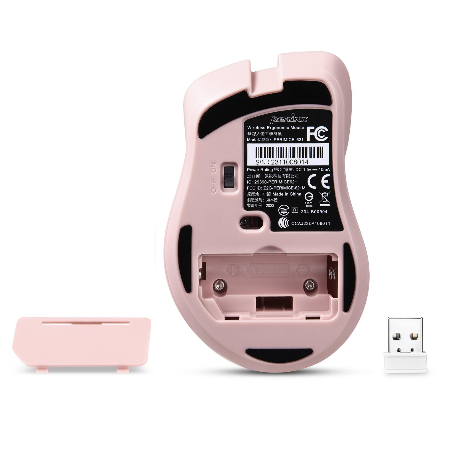 Mysz bezprzewodowa Perixx PERIMICE-621 optyczna 1600dpi 2.4 GHz, różowa, silent, cicha, bezklikowa - obrazek 3