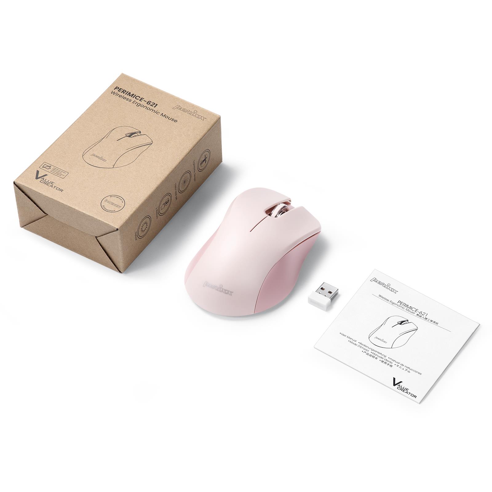 Mysz bezprzewodowa Perixx PERIMICE-621 optyczna 1600dpi 2.4 GHz, różowa, silent, cicha, bezklikowa - obrazek 4